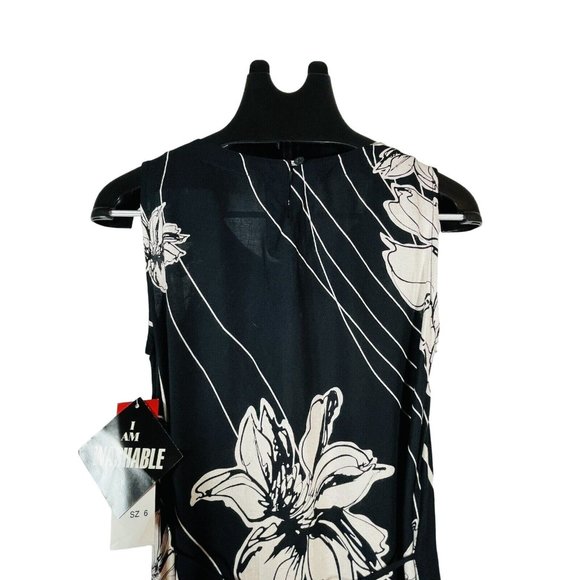 R & K Black Long Tie Back Women size 6 rayon Black Tropical Sequin Beads - Picture 4 of 15